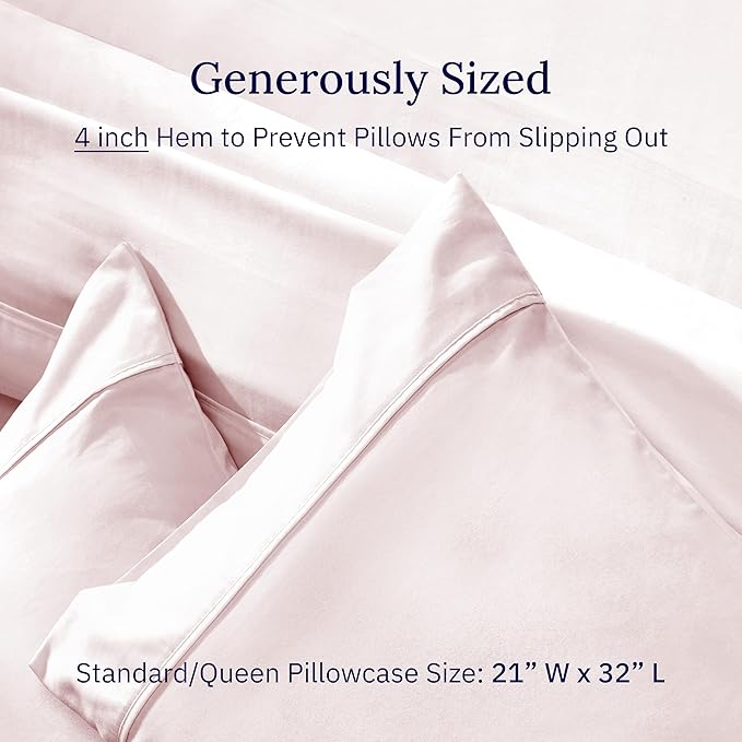 California Design Den Standard Queen Size Pillowcase Set - 400 Thread Count, 100% Cotton Sateen, Set of 2 Pillow Covers, Soft and Breathable - Pink