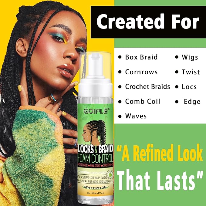 Goiple Braid Mousse, 8 fl oz for Braids Twist, Locs - Long-Lasting Hold, Frizz Control, High Shine and Moisturizes, Sugar Melon Fragrance
