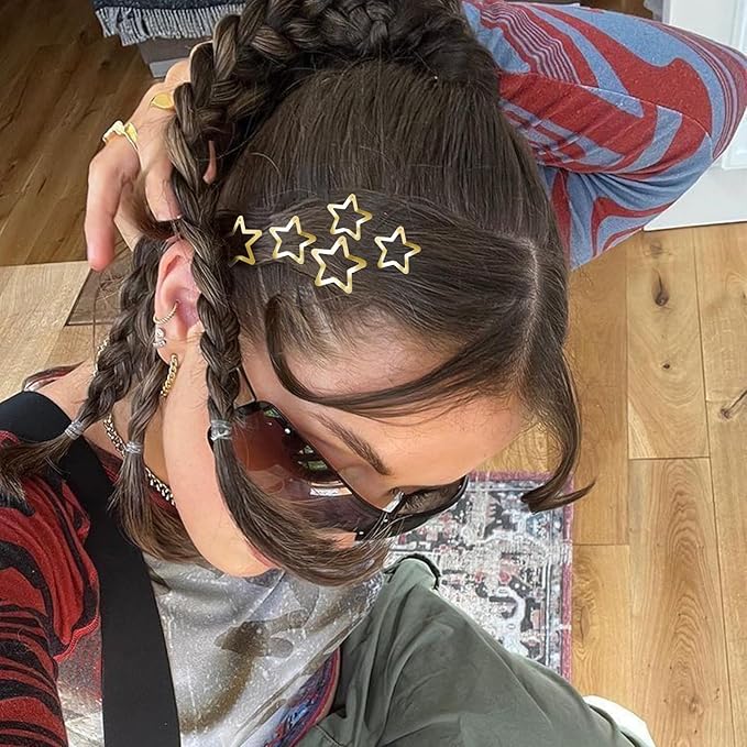 Star Hair Clips 2000s Y2K Snap Hair Barrettes Non Slip Star Hair Accessories Gold Metal Hair Clips for Girls Women -30 PCS 1.18", 1.57"