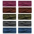 10 Pcs Wide Absorbent Sport Headbands for Women, Non-slip, Stretchy, Soft Cotton Twist Knotted Hair Bands for Daily Workout Yoga Running Sports, BC