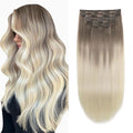 XDhair Hair Extensions Clip in Human Hair 100g 14 Inch Ash Brown to Platinum Blonde Human Hair Clip in Extensions Double Weft 6pcs for Women(14, #8T60)