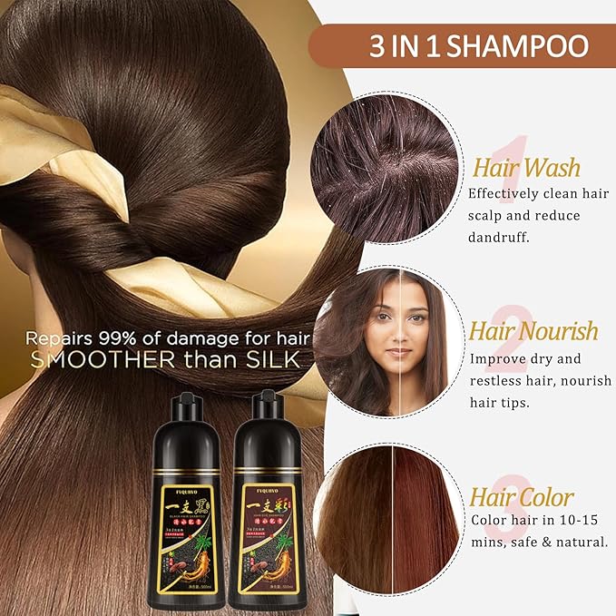 Wine Red Hair Dye Shampoo 3 in 1 for Men Women, Natural Burgundy Hair Dye for All Hair Types, Instant Hair Colors in Minutes, Shampoo Para Canas 16.9 Fl Oz (Wine Red)