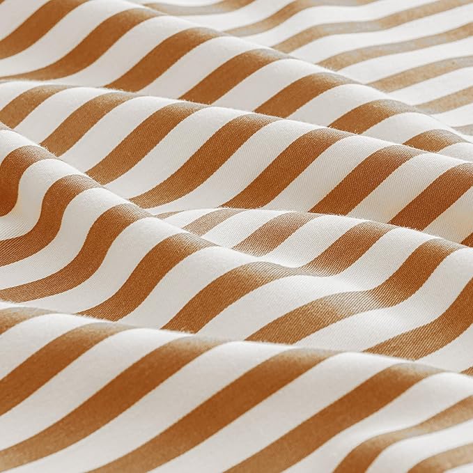 JELLYMONI 100% Natural Cotton Striped Queen Pillowcases Set, 2 Pack White and Rust Stripes Pattern Printed Pillow Covers with Envelope Closure(Pillows are not Included)
