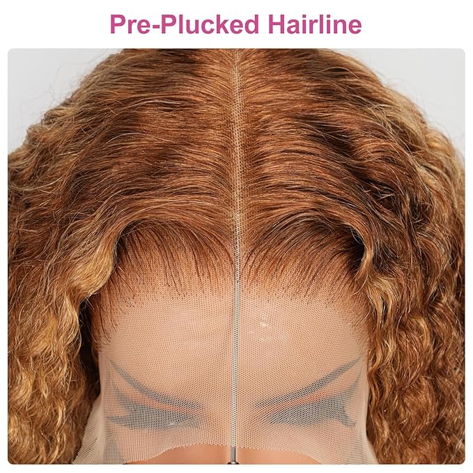 210% Density 13x6 Highlight Ombre Full Lace Frontal Wigs Human Hair 12A Deep Wave Brazilian Human Hair Pre Plucked 4/27 Honey Blonde HD Glueless Transparent Lace 22 Inch