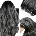 YoungSee Micro Loop Hair Extensions Real Human Hair Ombre Microlink Hair Extensions Balayage Black with Silver Microbead Hair Extension Human Hair Straight 24 Inch for Prom 50g 50s