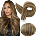 Full Shine Tape in Human Hair Extensions 12 Inch PU Tape Hair Double Sided Tape in Extension 4 Medium Brown Highlight 27 Honey Blonde Remy Skin Weft Tape ins Human Hair 30g Invisible Hair Extensions