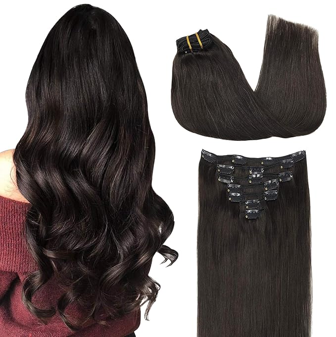 GOO GOO Clip in Hair Extensions Real Human Hair, Remy Human Hair Extensions Clip ins for Women, Natural Human Hair, 22inch 170g 7Pcs, #2 Dark Brown