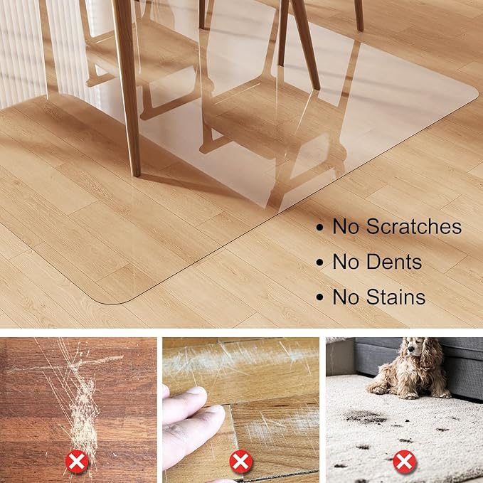Crystal Clear Floor Mat 4×6ft, Upgraded Easy Flat Waterproof Vinyl Rug Cover, Stain-Resistant Plastic Area Rug Floor Protector for Kitchen, Dining Room, Indoor, Outdoor Mat