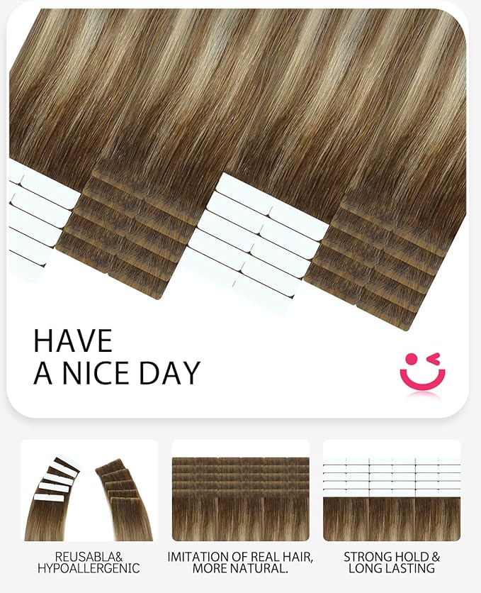 Youngsmile Invisible Tape in Hair Extensions Human Hair 20pcs 45g Balayage #3/8/22 Walnut Brown to Ash Brown and Golden Blonde 20 Inch Injection Tape Hair Extensions Remy Human Hair (#3/8/22,20'')