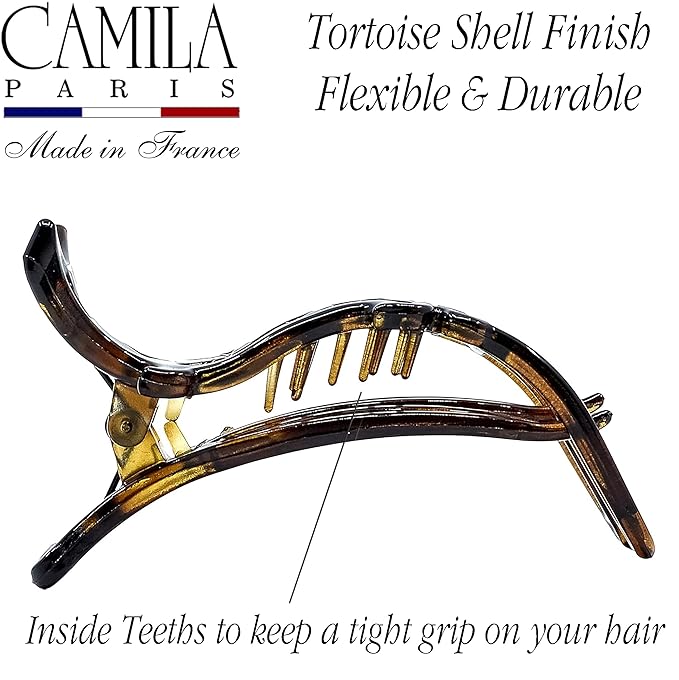 Camila Paris NV73 French Hair Clip for Women, Hair Side Clips, 3 inch Girls Hair Claw Clips Jaw Fashion Durable Styling Hair Accessories for Women, Strong Hold No Slip Grip, Made in France. Tortoise
