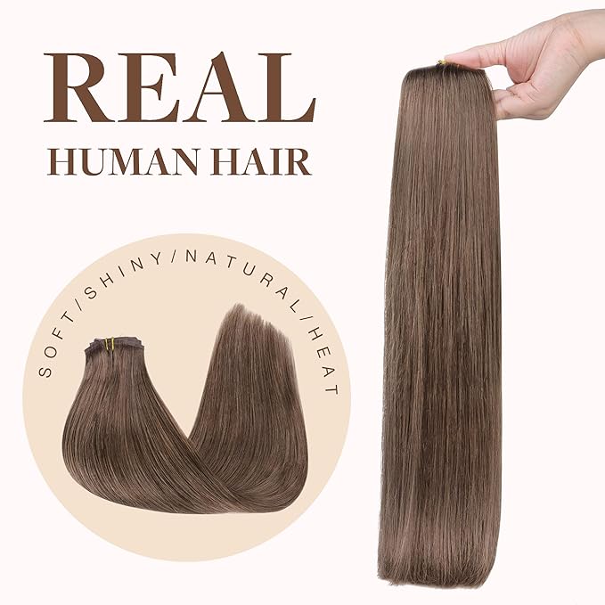 GOO GOO Clip in Hair Extensions Real Human Hair, Remy Human Hair Extensions Clip ins for Women, Natural Human Hair, 24inch 160g 7Pcs, 5 Light Ash Brown