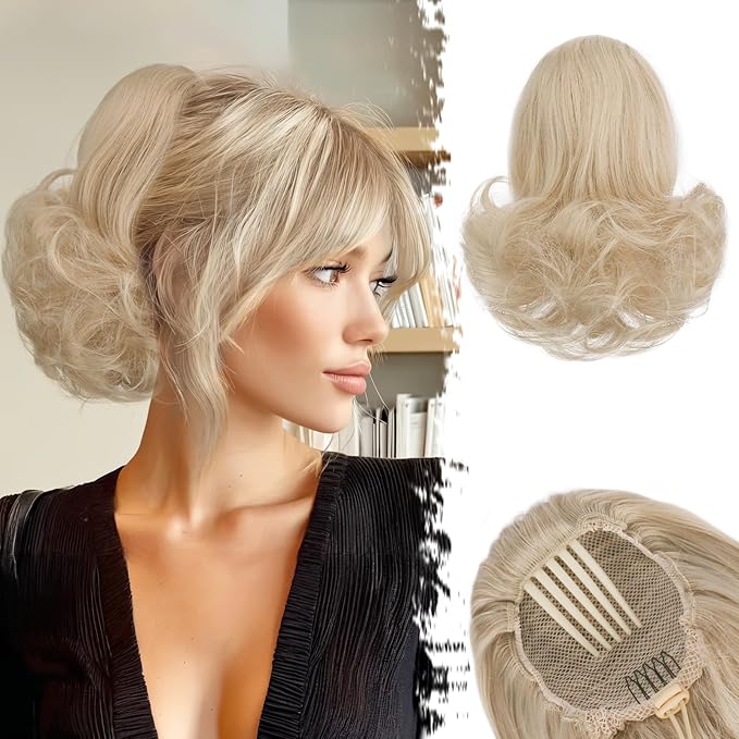 BARSDAR Honey Blonde Drawstring Ponytail Extensions - 10 Inch Short Wavy Drawstring Comb Clip in Pony Tails Hairpieces for Women - Synthetic Short Wavy Blonde Ponytail Hair Extensions