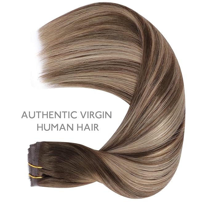WENNALIFE Lace Seamless Clip in Hair Extensions Human Hair 7pcs Ultra Invisible 50% Thinner Seamless Clip Ins Balayage Chocolate Brown to Honey Blonde Natural Remy Hair 20 inch