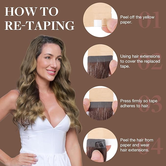 GOO GOO Tape in Hair Extensions Human Hair, 4/18 Balayage Chocolate Brown Highlighted Dirty Blonde, 22inch 50g 20pcs, Skin Weft Seamless Invisible, Silky Straight with Thick Ends, Remy Human Hair