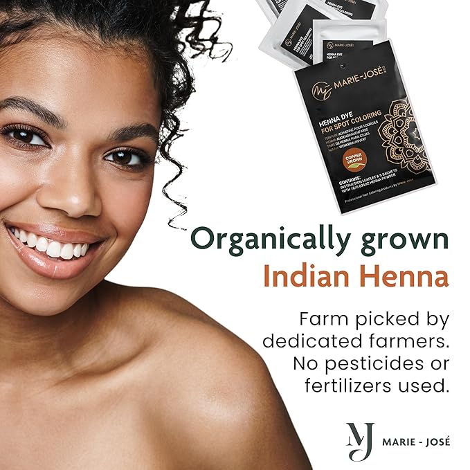 Marie-José Henna Dye - Professional Henna Tint for Spot Coloring - Covers Grey Hair - Root Touch Up - Good for 50 Applications (Copper Brown)