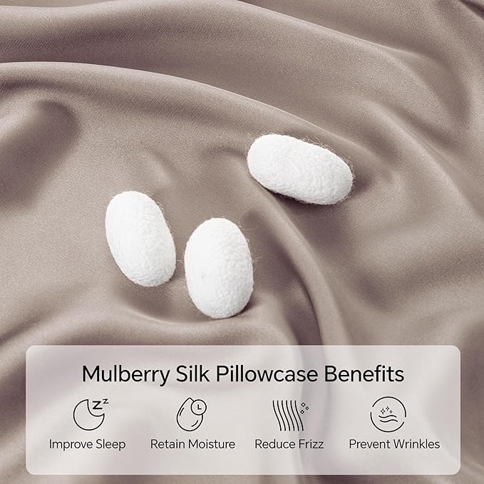 INFIIXSO Silk Pillow Cases 2 Pack Standard Size, Ultra Smooth & Soft Mulberry Silk Pillow Case for Hair and Skin, Breathable Cooling Silk Pillowcase with Hidden Zipper (Caramel, 20x26 Inches)