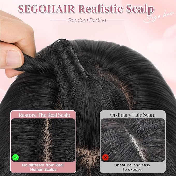 Real Human Hair Toppers for Women 3.54"*4.72" Silky Base 150% Density With Bangs Adjustable Parting Clip-In Topper Hairpieces for Women with Thinning Hair 10 Inches Dark Black