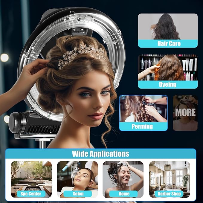 3 in 1 Orbiting Infrared Hair Dryer - 1000W Professional Infrared Hooded Dryer Steamer with Wheels and 6 Modes, Adjustable Height, Hair Color Processor for Home Salon Use