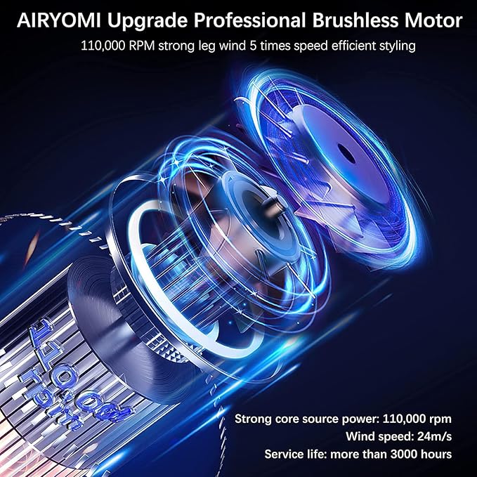 Hair Dryer, Professional Brushless Motor Ionic Hair Blow Dryer with Diffuser, Magnetic Nozzles, 0.83Pound, 2000W, 60dB, 3 Heat Settings & 3 Speed & Cold Settings
