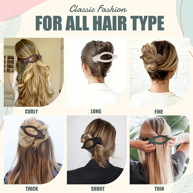 Flat Hair Clips for Women - 6 PCS French Flat Claw Clips Medium Hair Clips for Girls Large Hair Claw Clips for Thick or Thin Hair Strong Hold No Slip Hair Accessories for women (Basic)