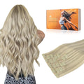 DOORES Clip in Hair Extensions Real Human Hair, Ash Blonde Highlighted Platinum Blonde 130g 7pcs 18 Inch Clip in Virgin Extensions Invisible Edge Remy Silky Weft
