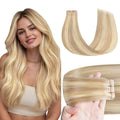 GOO GOO Tape in Hair Extensions Human Hair, 18F/60A Balayage Light Wheat Platinum Blonde, 18inch 50g 20pcs, Skin Weft Seamless Invisible, Silky Straight with Thick Ends, Remy Human Hair