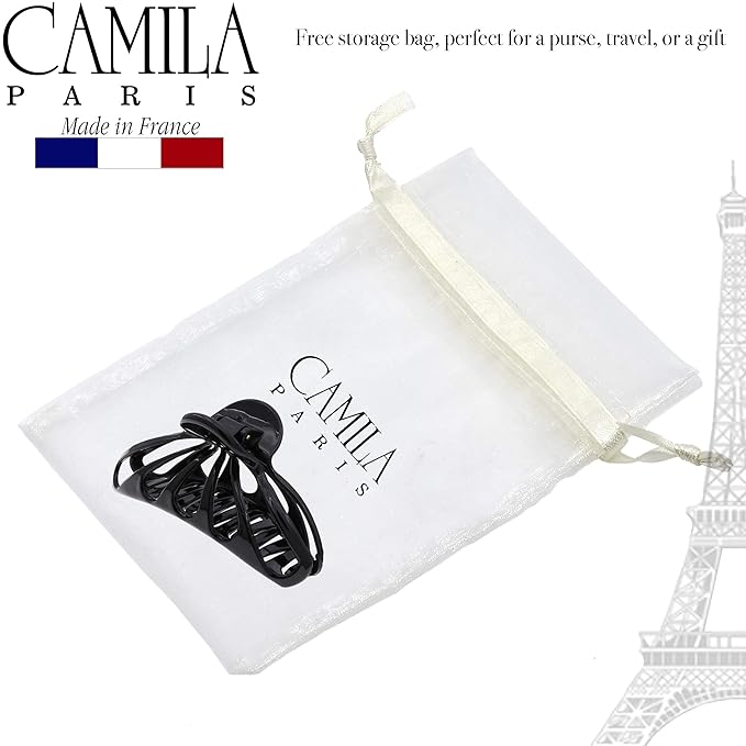 Camila Paris CP3053 French Hair Clip for Women Thick Hair for Long Curly Wavy Hair, Black, Girls Hair Claw Clips Fashion Styling Hair Accessories for Women, Strong Hold No Slip Grip, Made in France
