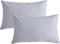 JELLYMONI 100% Natural Cotton Striped Standard Pillowcases Set, 2 Pack Thin White and Blue Stripes Pattern Printed Pillow Covers with Envelope Closure(Pillows are not Included)