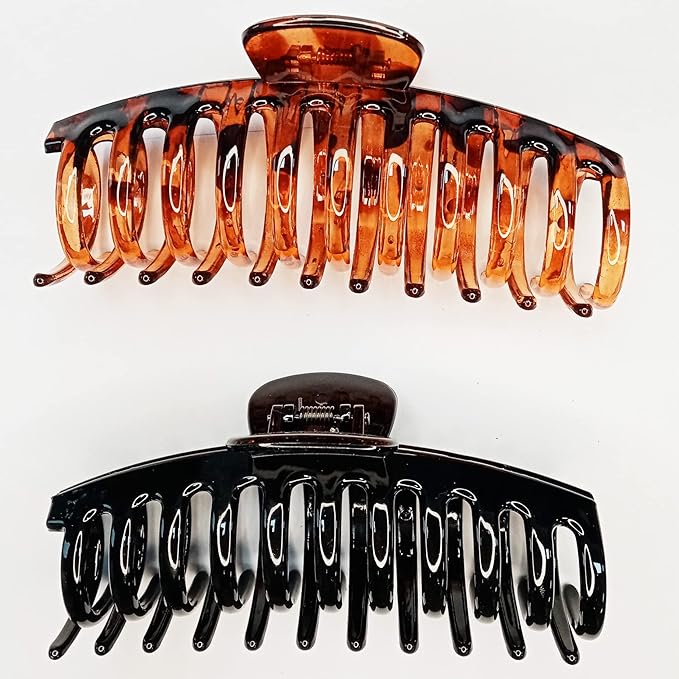 5.5 Inches Extra Large Hair Clips for Long Thick Hair Women’s Jumbo Hair Claw Clips 2 Counts in Set Hair Accessories (Leopard and black)
