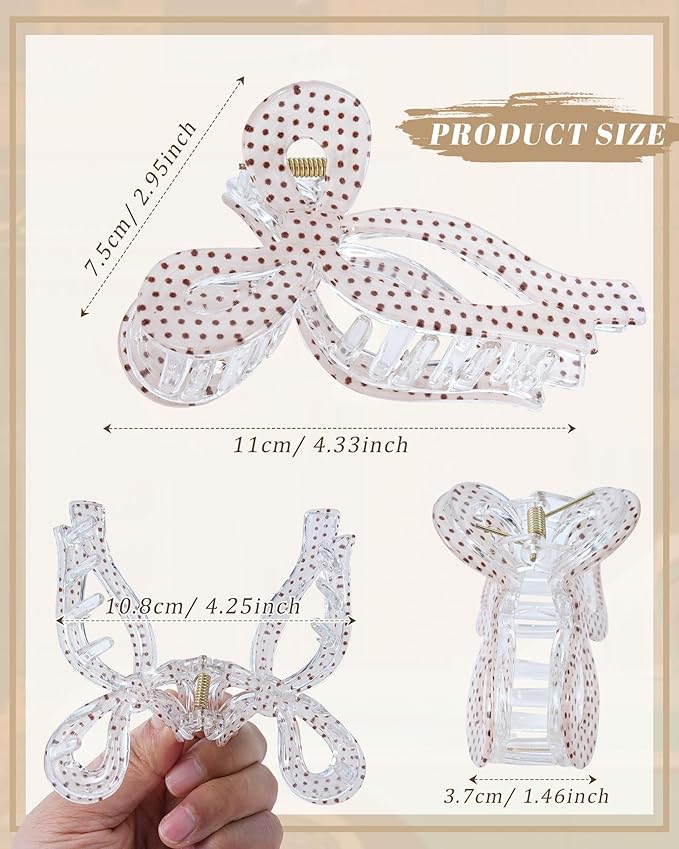 Mesovor 4 Pack Bow Hair Claw Clips for Women, Nonslip 4.3" Large Hair Grip Clawclips for Thin and Thick | Bowknot Hair Strong Hold Hair Jaw Clamps Gifts (Black, Burgundy, White, Red Polka Dots)