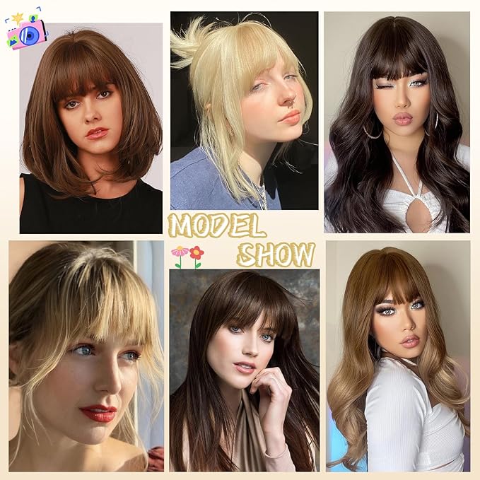 NAYOO Clip in Bangs - 100% Human Hair French Bangs Clip in Hair Extensions, Light Blonde French Bangs Fringe with Temples Hairpieces for Women Curved Bangs for Daily Wear