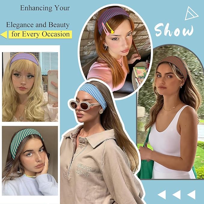 4pcs Striped Headbands for Women Wide Head Bands for Women's Hair Non Slip Wraps Elastic Stretchy Fashion Bandanas Workout Yoga Cute Hair Bands for Women's Hair Accessories