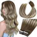 LaaVoo Tape in Hair Extensions Real Human Hair Tape on Hair Extension Ombre Ash Brown to Blonde Mix with Platinum Blonde Hair Extensions Tapes in Balayage 24 Inch 40pcs 100g