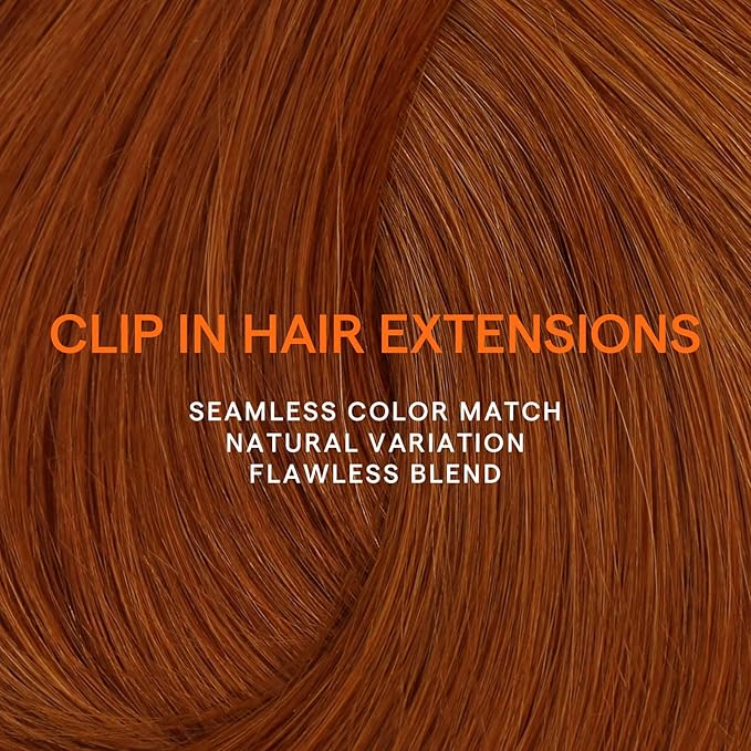 Full Shine Clip in Hair Extensions 24 Inch Copper Human Hair Clip in Extensions Straight Invisible Hair Brazilian Remy Human Hair Copper Red 7 Pcs