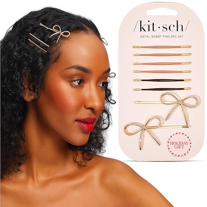 Kitsch Metal Hair Bobby Pins, 8 Count Barrettes for Women, Enamel Puffy & Bow Hair Pins, Hair Accessories & Bun Hair Clips for Girls, Use to Clip Ballet Hair Net | Ideal Gifts for Women, Rosewood