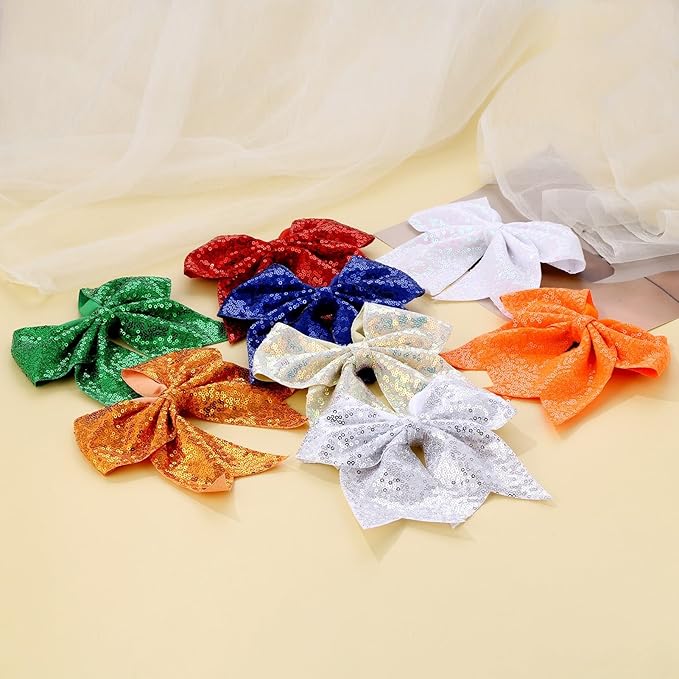Large Glitter Cheer Bows Clips, Jumbo Big 7 Inch Cheerleading Sequin Hair Bow Hair Accessories for Teens Girls Football Sports Cheerleader Outfit Uniform (Green)