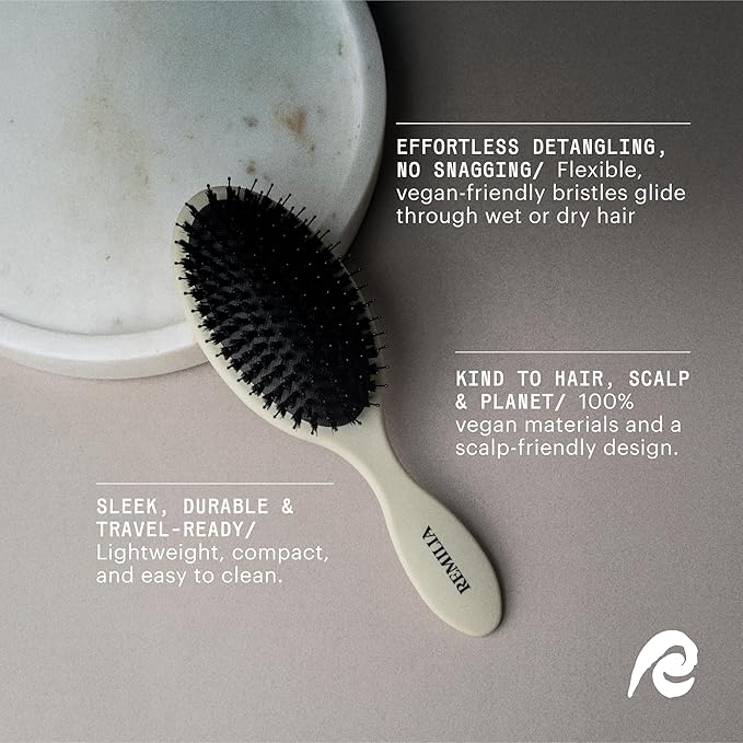 Remilia Hair Vegan Lush Brush - Detangling Hair Brush for All Hair Types, Natural, Straight, Curly, Wet, & Dry Hair - Hair Comb with Vegan Boar Bristles & Soft Ballpoint Tips, Sand