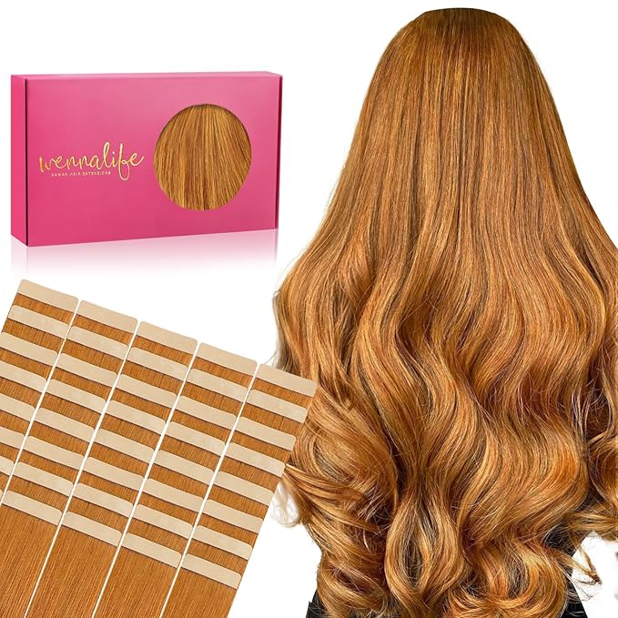WENNALIFE Tape in Hair Extensions Human Hair, 40pcs 100g 14 inch Auburn Ginger Remy Hair Straight Tape in Extensions Invisible Reusable Real Hair Extensiones De Cabello Humano