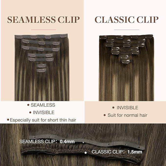 GOO GOO Clip in Hair Extensions Real Human Hair, Remy Human Hair Extensions Clip ins for Women, Natural Human Hair, 22 Inch 140g 7Pcs, 4/26/4 Balayage Chocolate Brown to Honey Blonde