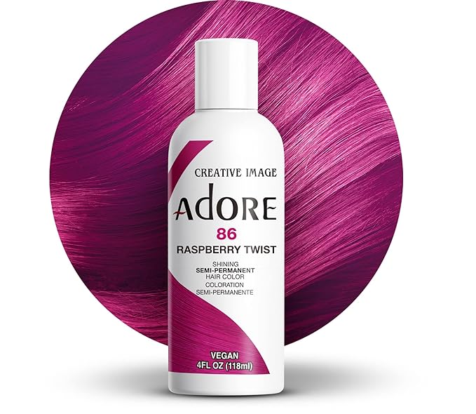 Adore Semi Permanent Hair Color (086 Raspberry Twist) | Vegan & Cruelty-Free Pink Hair Dye | No Ammonia, No Peroxide, No Alcohol | 4 Fl Oz (Pack of 1)