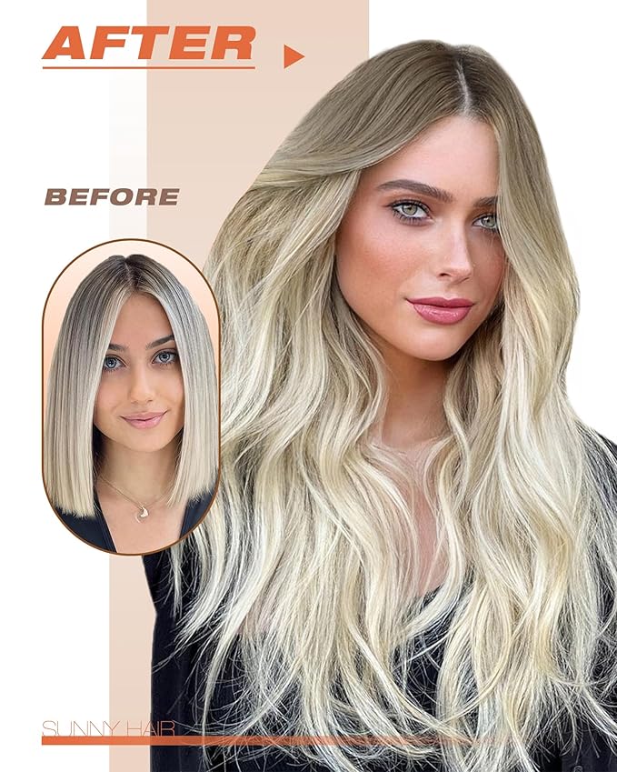 Sunny Hair Tape in Hair Extensions Real Human Hair Invisible Remy Hair Extensions Tape ins for Women Light Brown Root to Platinum Blonde Balayage 16 inch 20Pcs 50G