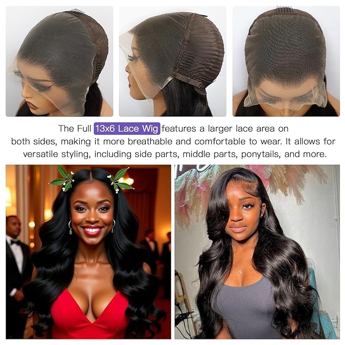 Lemoda Full 13x6 Body Wave Lace Frontal Virgin Human Hair Wigs 210% 30Inch 13x6 HD Transparent Lace Front Wigs 15A Brazilian Pre Plucked Thin Knots