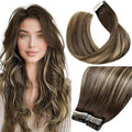 LaaVoo Tape in Hair Extensions Human Hair Balayage Brown to Caramel Blonde with Brown Tape in Extensions Real Human Hair Tape on Hair Extensions Silky Straight Hair 22 Inch 40pcs 100g