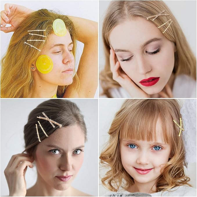 12 Pieces Rhinestone Bobby Pins Decorative Fancy Crystal Hair Clips Shiny Metal X Shaped Barrettes Bling Diamond Wedding Bridal Shower Hair Accessories for Women Ladies Girls (Gold)