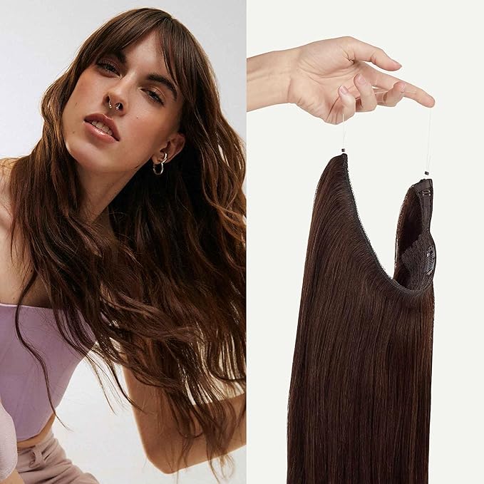 Luxy 100% Remy Human Hair – Halo Clip-In Hair Extensions –Natural Looking Volume & Length - One-Piece - Easy 5-Min Application 150 grams 12" Chocolate Brown Halo