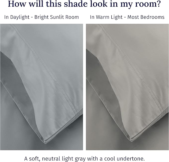 CALIFORNIA DESIGN DEN Luxuriously Soft Hotel Quality 600 Thread Count, 100% Cotton Set of 2 Cases, Crisp & Cool Light Gray Pillow Cases Standard Fits Standard & Queen Pillows (Light Gray)