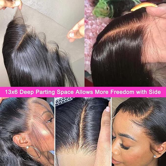 Lemoda 13x6 Full Lace Frontal Wig 180% Density Straight Lace Front Wigs Human Hair HD Transparent Lace Glueless Wig Pre Plucked 15A Brazilian Virgin Human Hair Wigs for Women 26 Inch