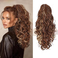 QGZ 20" Wavy Ponytail Extension, Claw Clip Ponytail Hair Extension, Natural Synthetic Hairpiece for Women Daily Use(Light Brown Mixed Blonde)