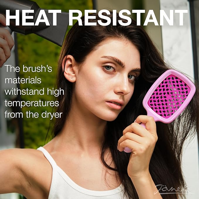 Janeke Superbrush Detangling Brush for Soft Smoothing Hair Brushing with Anti-Static Bristles - Vented Wet Hair Brush for Blow Drying Use - Perfect for Curly, Thick, Wavy, Fine Hair Types (Lilac-Fux)
