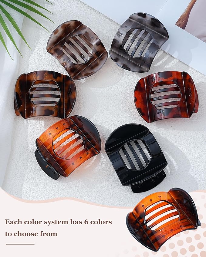 Flat Hair Clips for Women,6 Pcs Curved Claw Clips for Women Girl, Large Strong Hold Barrettes Claw Clips for All Hair Textures Thick & Thin Hai